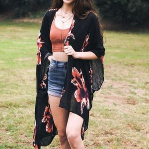 Black Floral Kimono